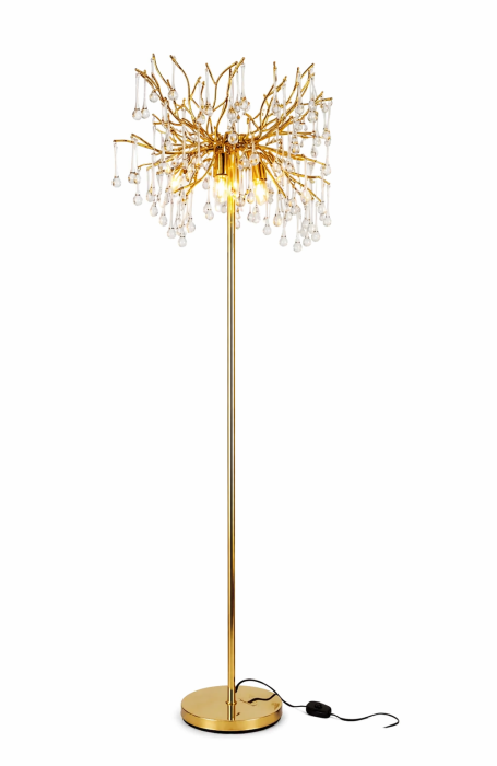 Lampadar 6113 auriu, sticlă tip cristal, 5 becuri E14, H170 cm [2]