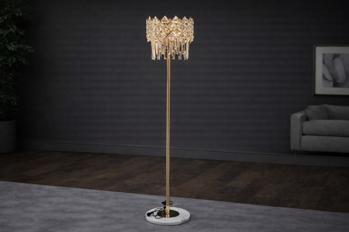 Lampadar 88158 auriu din metal cu cristale K9 tip cascadă și bază din marmură, H150 cm [2]