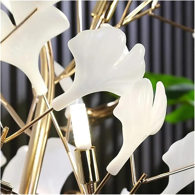 Lampadar 9080 metal auriu – design floral cu frunze decorative albe, 170 cm [4]