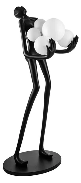 Lampadar design artistic F 9101 M, fibră de sticlă neagră, figură umană cu 6 globuri din sticlă albă, 180 cm [2]