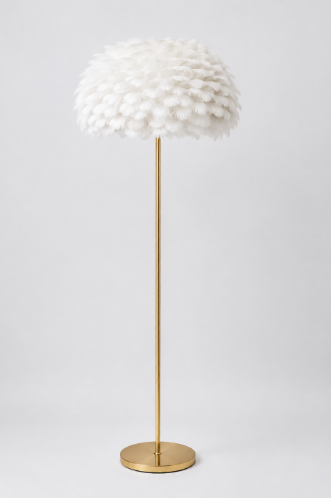 Lampadar F1099 – Pene naturale de gâscă albe, design auriu elegant, 150 cm, suport E27 [2]