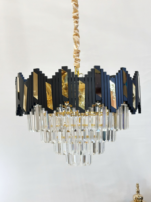 Lustra 109/300 – Design modern metal negru cu auriu și sticlă imitatie cristal, diametru 30 cm [3]