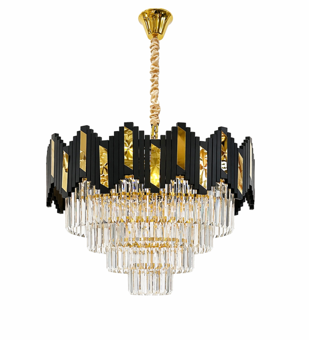 Lustra 109/300 – Design modern metal negru cu auriu și sticlă imitatie cristal, diametru 30 cm [2]
