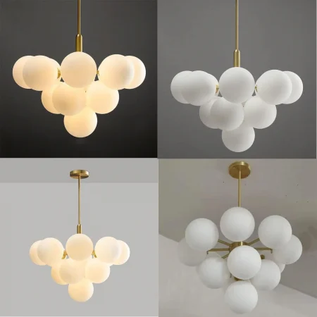 Lustră 1717/13 CP, 13xE27, Globuri Sticlă Albă, Metal Auriu, Design Elegant [4]