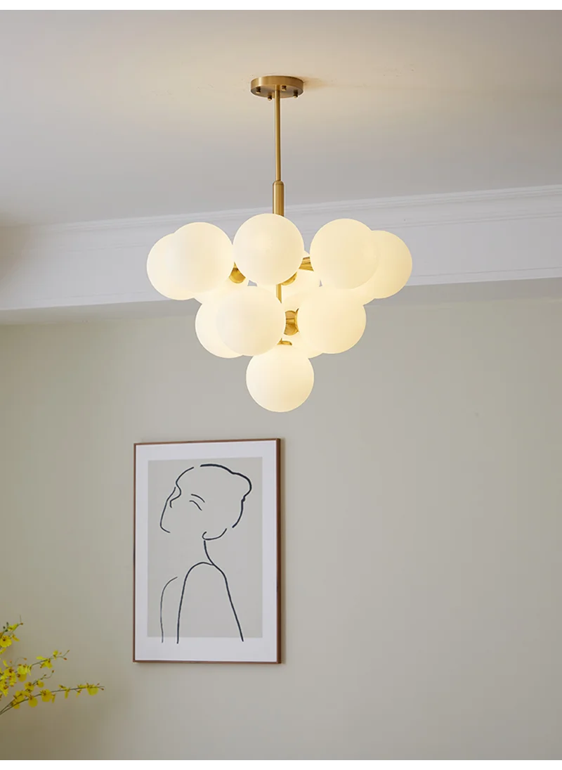 Lustră 1717/13 CP, 13xE27, Globuri Sticlă Albă, Metal Auriu, Design Elegant [2]