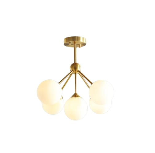 Lustră 1718/5 – 5xE27, Globuri Albe Mate, Metal Auriu sau Crom, H65cm [3]