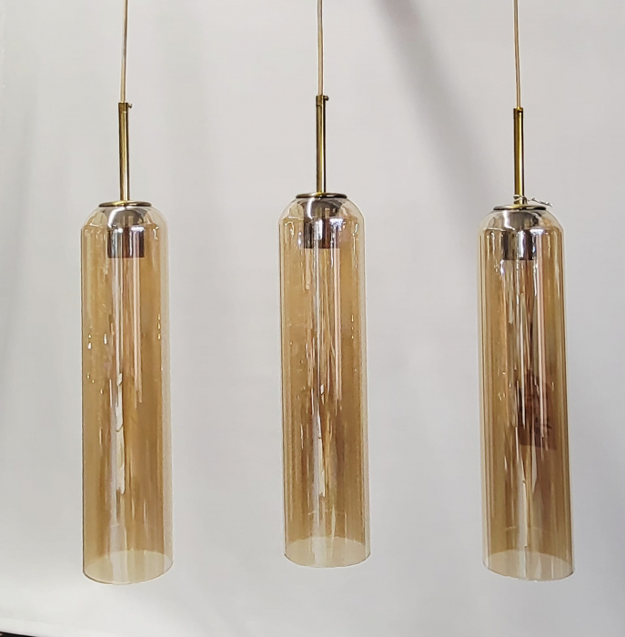 Lustră 2313/3, 3 pendule E27, abajur sticlă ambre [2]