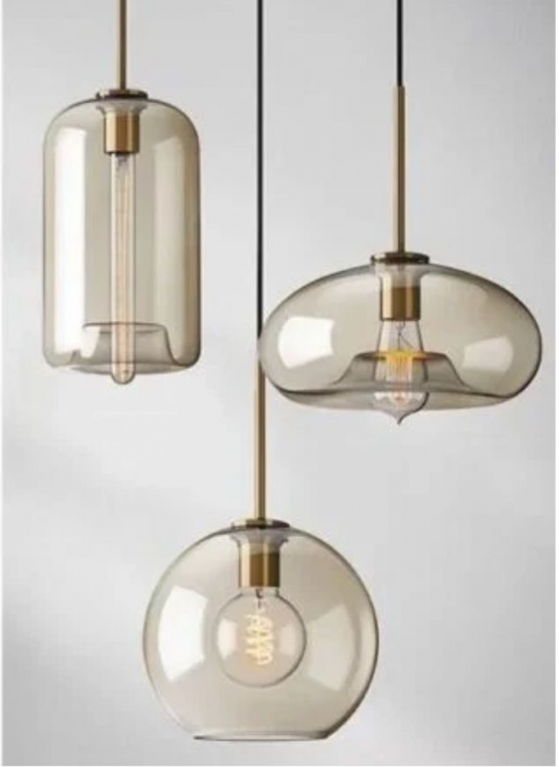 Lustra 2370 – Design modern cu globuri de sticlă amber, cadru negru [4]