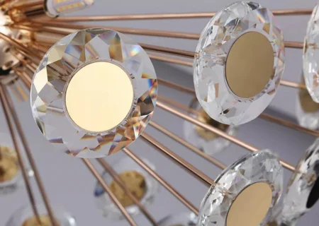 Lustră 2408/350 din cristal și metal – eleganță aurie în format compact, cu 3 LED-uri G9 incluse [2]