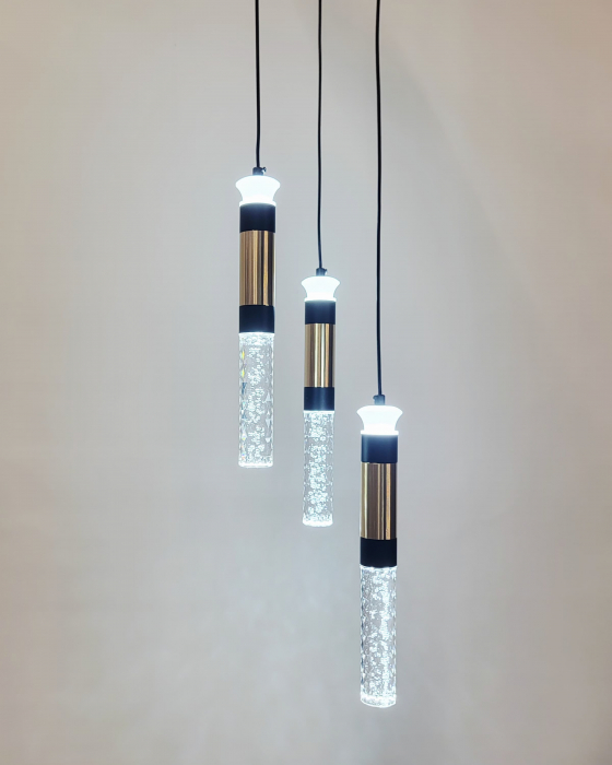 Lustră 2512/3, 3xLED, sticlă, metal negru-auriu, reglabilă [2]