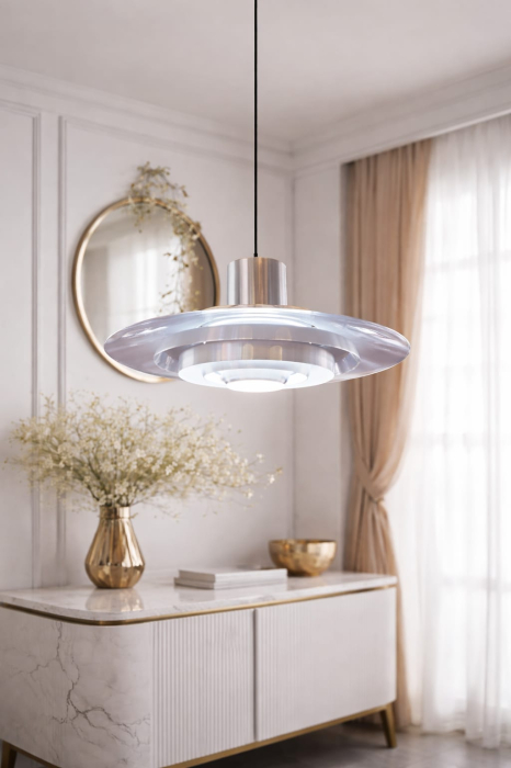 Lustră 2520 L argintie din aluminiu cu discuri suprapuse design modern 50 cm [2]