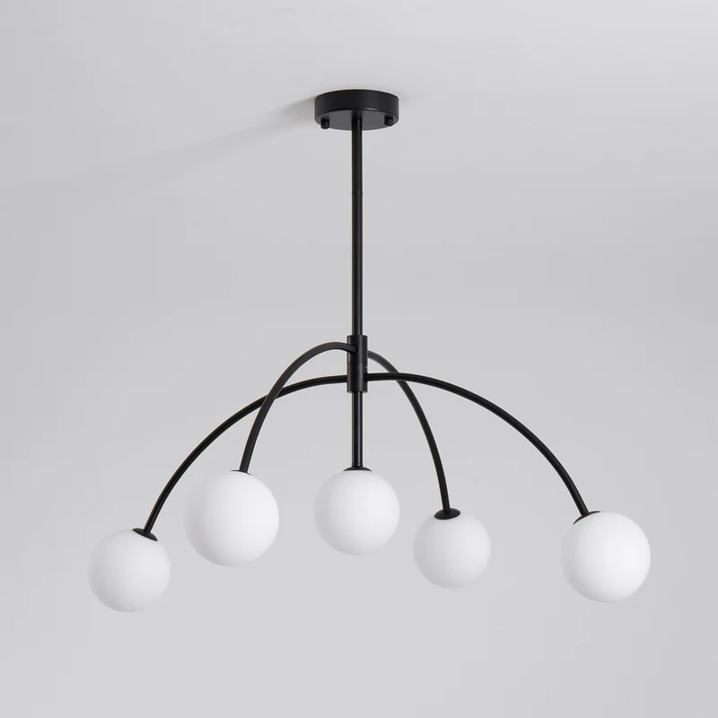 lustra 2612-5 metal auriu negru globuri sticla alba mata 5xE27 diametru 90cm [2]