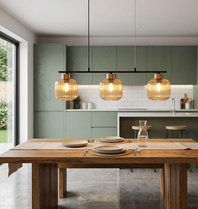 Lustră 2615/3 cu globuri aurii din sticlă striată [2]