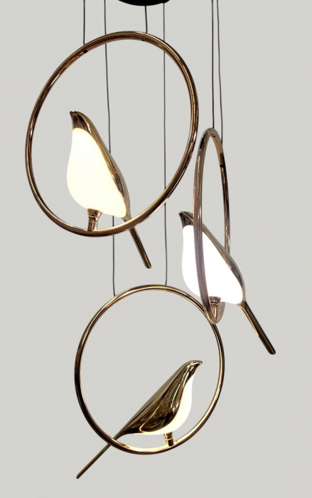 Lustră LED 3002/3H cu 3 pendule aurii și decorațiune pasăre [2]