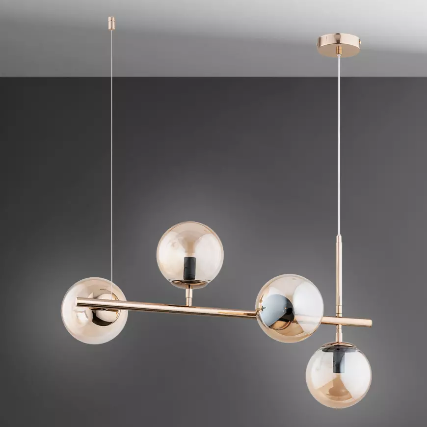 Lustră 5029/4 GD+AMB, 4xE27, metal auriu și sticlă, 70x120 cm reglabilă [2]