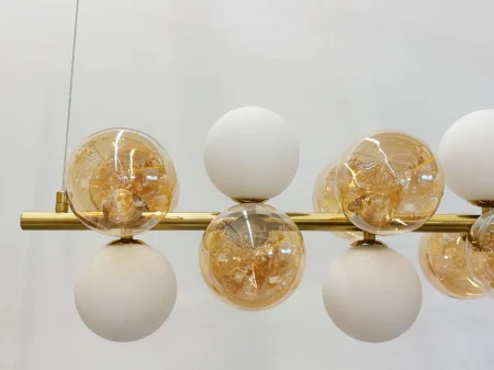Lustră aurie 5090/27, 27 becuri G9, sticlă alb/auriu, 120 cm [4]
