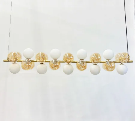 Lustră aurie 5090/27, 27 becuri G9, sticlă alb/auriu, 120 cm [2]