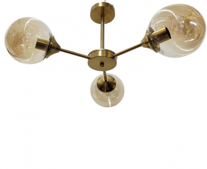 Lustră 5501/3 cu 3 globuri aurii din sticlă și structură metalică [1]
