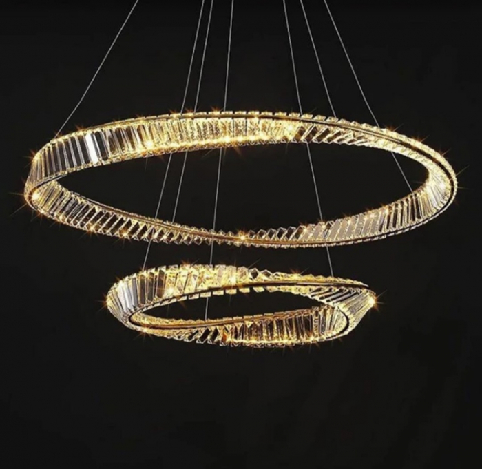 Lustră LED 6039/6+4 128W cu telecomandă, metal și sticlă tip cristal, finisaj auriu sau crom, reglabilă [2]