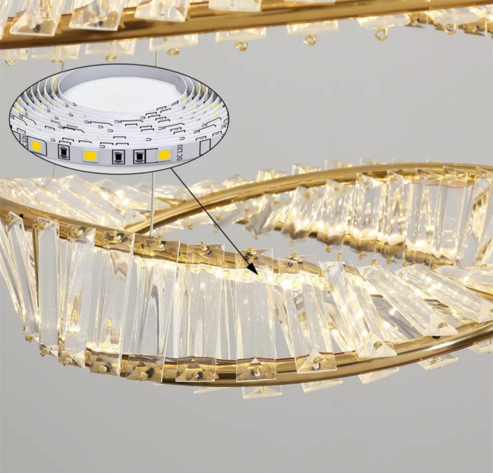 Lustră LED 6039/6+4 128W cu telecomandă, metal și sticlă tip cristal, finisaj auriu sau crom, reglabilă [3]