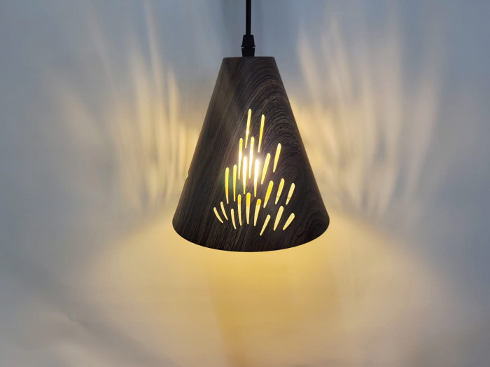 Lustră 611/3 maro lemn, 3 pendule perforate, cablu reglabil, E27 [5]