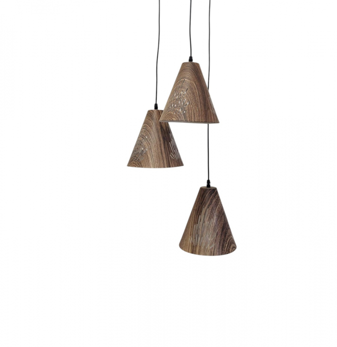 Lustră 611/3 maro lemn, 3 pendule perforate, cablu reglabil, E27 [3]