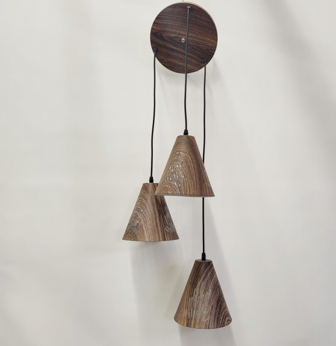 Lustră 611/3 maro lemn, 3 pendule perforate, cablu reglabil, E27 [2]