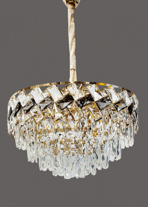 Lustră 6664/300 Aurie, 3x E14, Metal și Sticlă Imitatie Cristal, Înălțime Reglabilă [2]