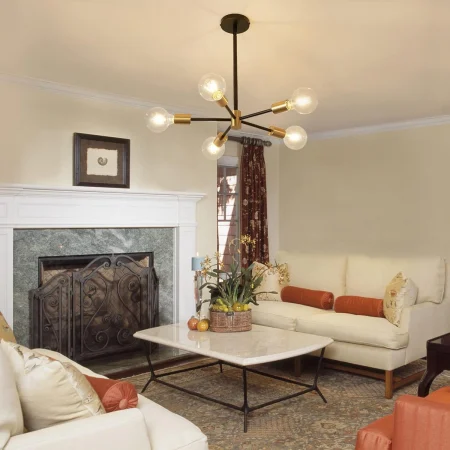 Lustră 8049/5C, 5xE27, Negru cu Auriu, Modernă, Înălțime Reglabilă [4]