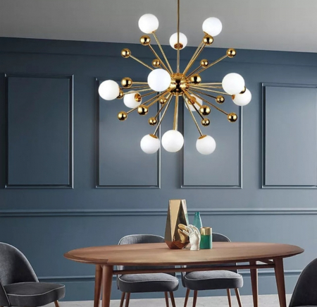 Lustră Modernă 8810/12, Design Elegant cu 12 Abajururi Albe, LED G4 Inclus, Gold/Alb, 80x70x120 cm [3]