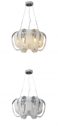 Lustră 9228/6 CH, 6xE14, Argintie, Cristal & Metal, 70x35x100 cm, Înălțime Reglabilă [3]