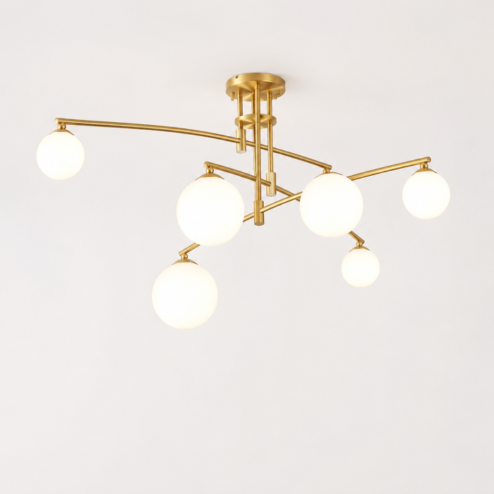 Lustră 9399/6 GD Aurie cu 6x G9 LED, Abajur Alb, 100 cm Lățime, Design Modern [2]