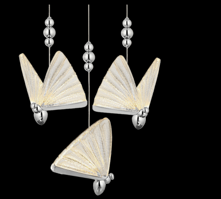 Lustră LED 985/3 CH, 36W, Argintie, Formă de Fluture, 3 Tipuri de Lumină, Înălțime Reglabilă [2]