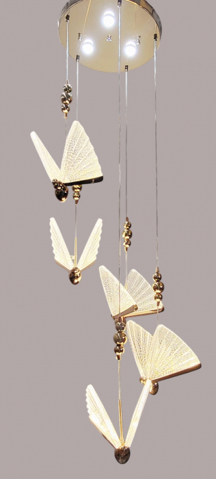 Lustră 985/5 Fluture, LED reglabil, 5 pendule aurii [2]