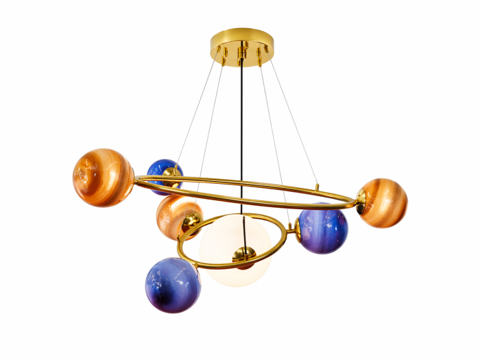Lustră Copii HJ9221/7D – 7xE27, Sticlă Colorată, Metal Auriu, Ø75cm [2]