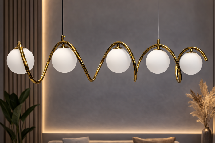 Lustra decorativa aurie cu 5 globuri din sticla opal 2610/5D [2]