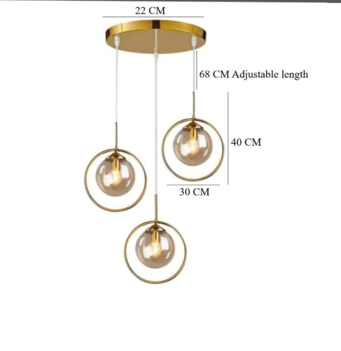 Lustră design modern 1122/3 GD+AM cu inele aurii și globuri din sticlă ambra, 3 x E27 [3]