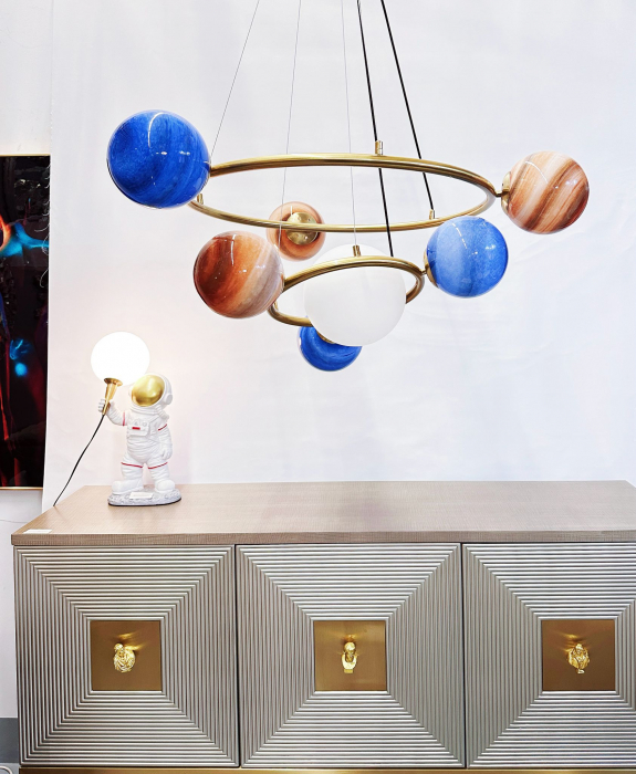 Lustră Copii HJ9221/7D – 7xE27, Sticlă Colorată, Metal Auriu, Ø75cm [3]