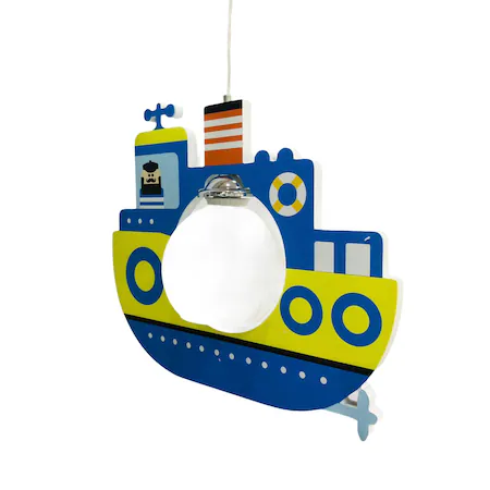 Lustră Copii L010 Blue, Design Vapor Multicolor, 1 Bec E27, Lemn și Sticlă, Înălțime Reglabilă [2]