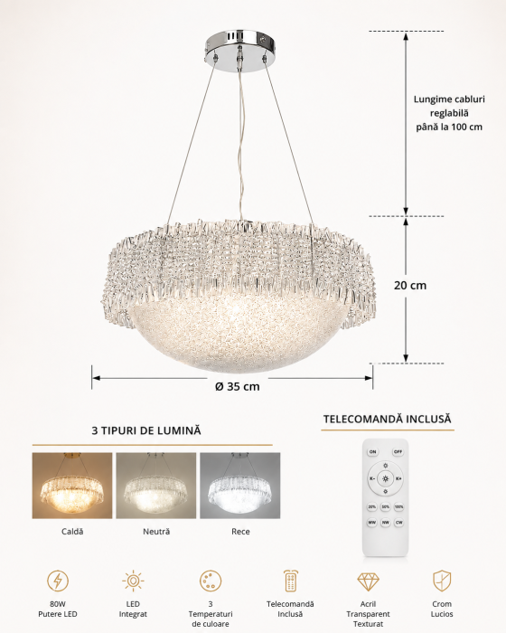 Lustră LED 1063/1 Design Circular, Acril Transparent și Crom [4]