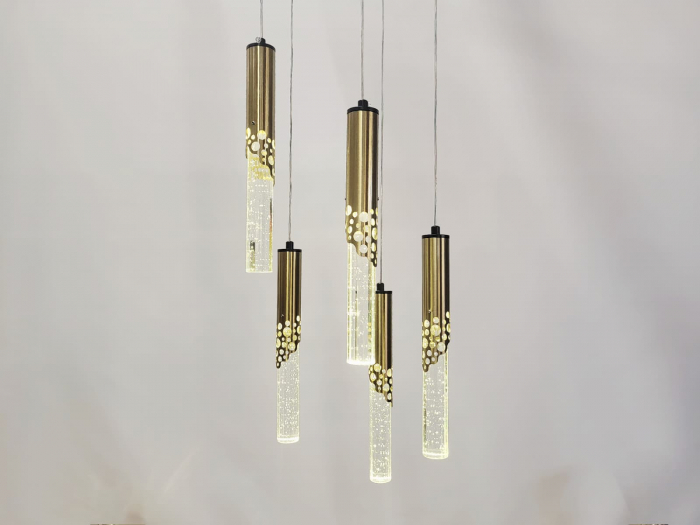 Lustră LED 5003/5 – 5 pendule aurii, reglabilă, cu 3 tipuri de lumină pentru living și dining [3]