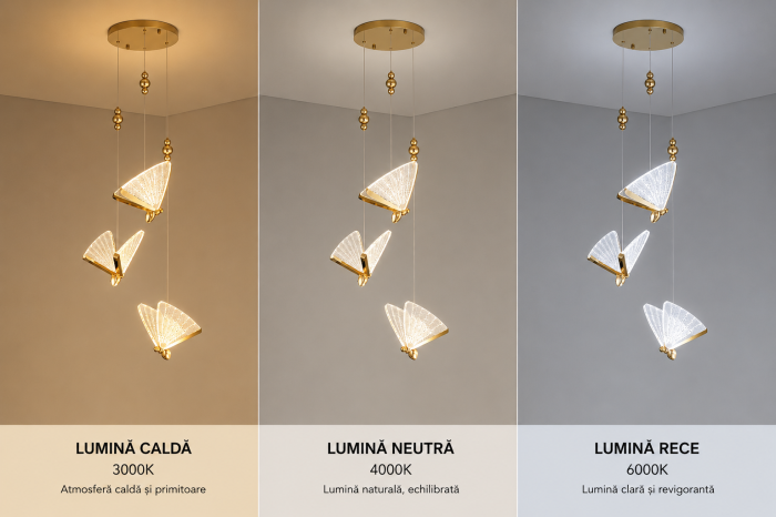 Lustră LED 985/3 GD, 36W, Aurie, Formă de Fluture, 3 Tipuri de Lumină, Înălțime Reglabilă [3]