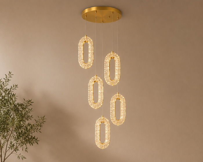 Lustră Modernă 1637/5 LED, 35+9W, Metal Auriu și Acril, Lumină Caldă/Rece/Neutră [2]
