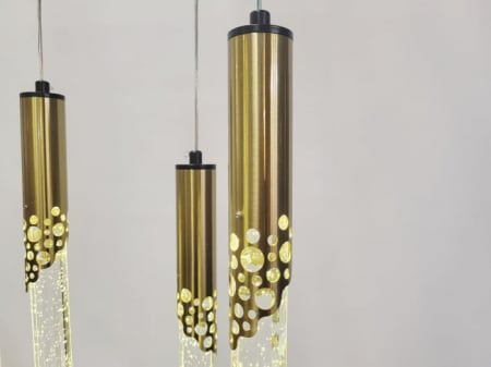 Lustră modernă 5003/3 cu 3 pendule LED, finisaj auriu și sticlă semitransparentă [3]