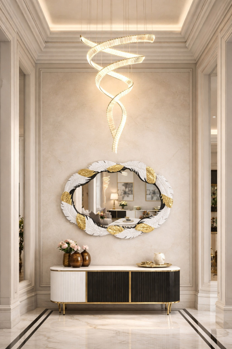 Lustră spirală 2595 CP aurie, oțel inoxidabil și cristale K9, design modern suspendat, înălțime 200 cm [2]