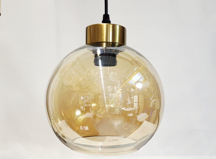 Lustră suspendată 2371/5 din metal negru cu abajururi din sticlă aurie, 5 surse E27, lungime suport 100 cm [5]