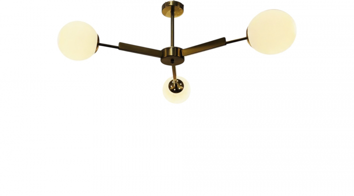 Lustră suspendată 2555/3 – 3 becuri E27, globuri sticlă albă mată, metal crom/auriu, Ø80cm [2]