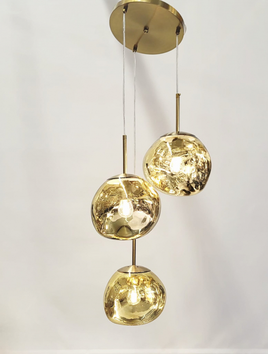 Lustră suspendată 3146/3 – 3 abajururi din sticlă fumurie sau aurie, înălțime reglabilă, E27 [3]