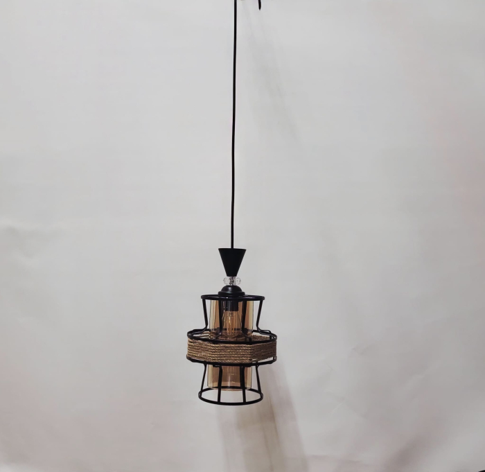 Pendul 3049/1 rustic elegant, sticlă aurie și cadru metalic negru cu sfoară decorativă, cablu reglabil [3]