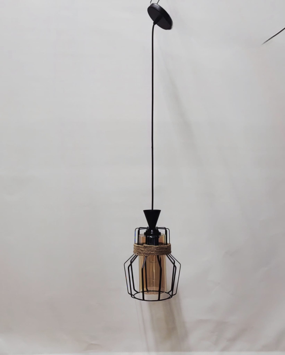 Pendul 3076/1, sticlă aurie cu cadru metal negru, sfoară decorativă, cablu reglabil, iluminat elegant [2]